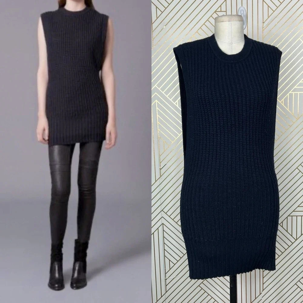 AllSaints Mouleon Sweater Tunic Vest Dress Sleeveless Knit Navy Blue Size Small
